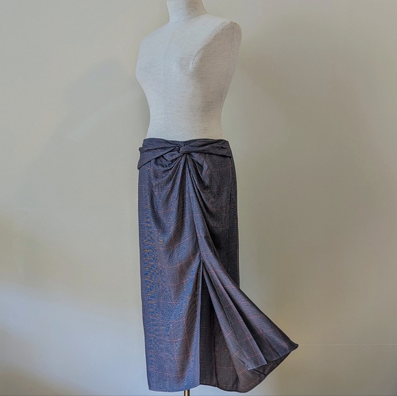rag & bone Midi Skirt Amber Plaid Gathered Twist Waist Slit Grey Multi 6 NWT - Picture 10 of 13